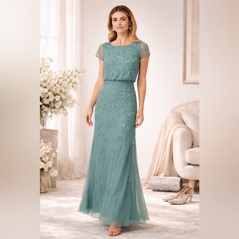 Adrianna Papell Green Beaded Blouson 20W Formal Dress Gown NWT Plus Size Formal - Picture 5 of 7